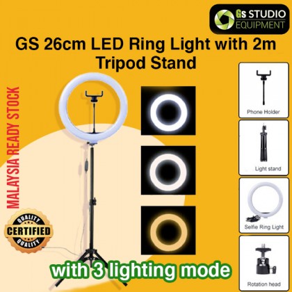 [Ready Stock] GS 26cm LED Ring Light with 2m Tripod Stand Youtuber FB Live Mobile Shooting Tik Tok Live Stream Light